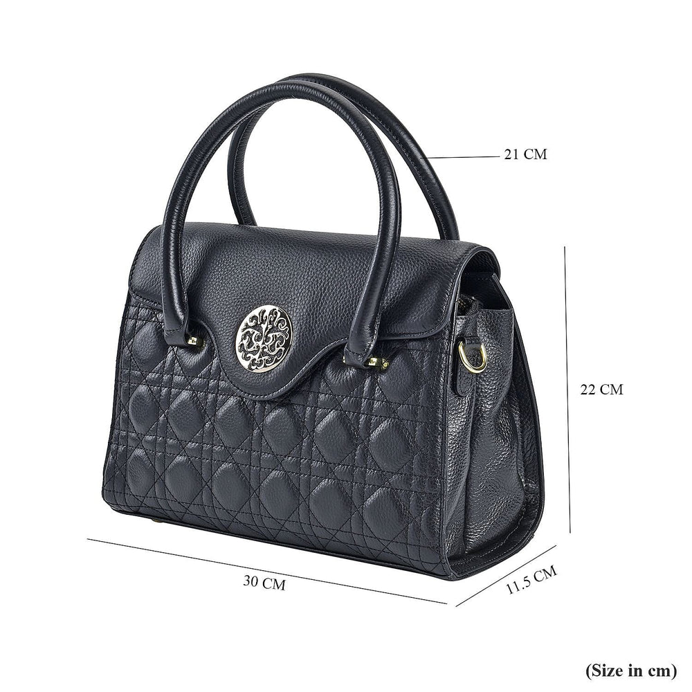 Genuine Leather Crossbody Bag with 2 Exterior Zipped Pockets - Shoulder Strap - Black