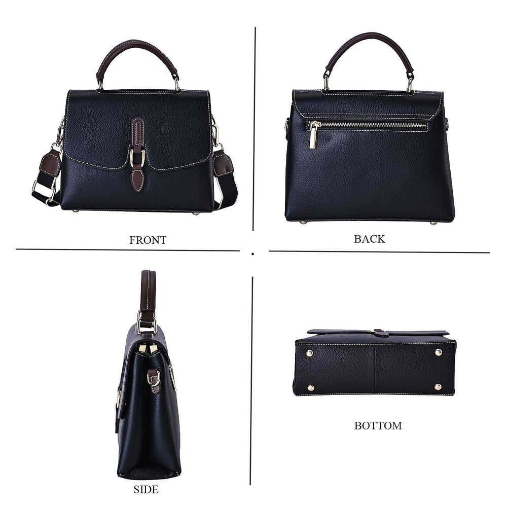 New Fall Collection- Genuine Leather Crossbody Bag with Shoulder Strap - Black