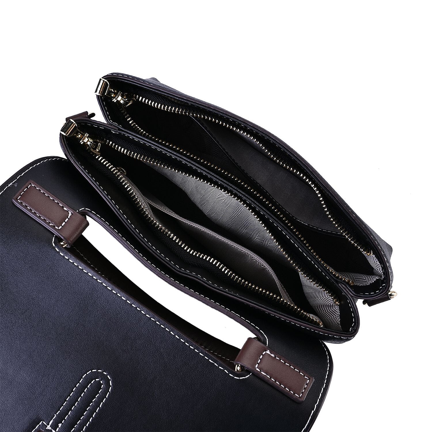 New Fall Collection- Genuine Leather Crossbody Bag with Shoulder Strap - Black