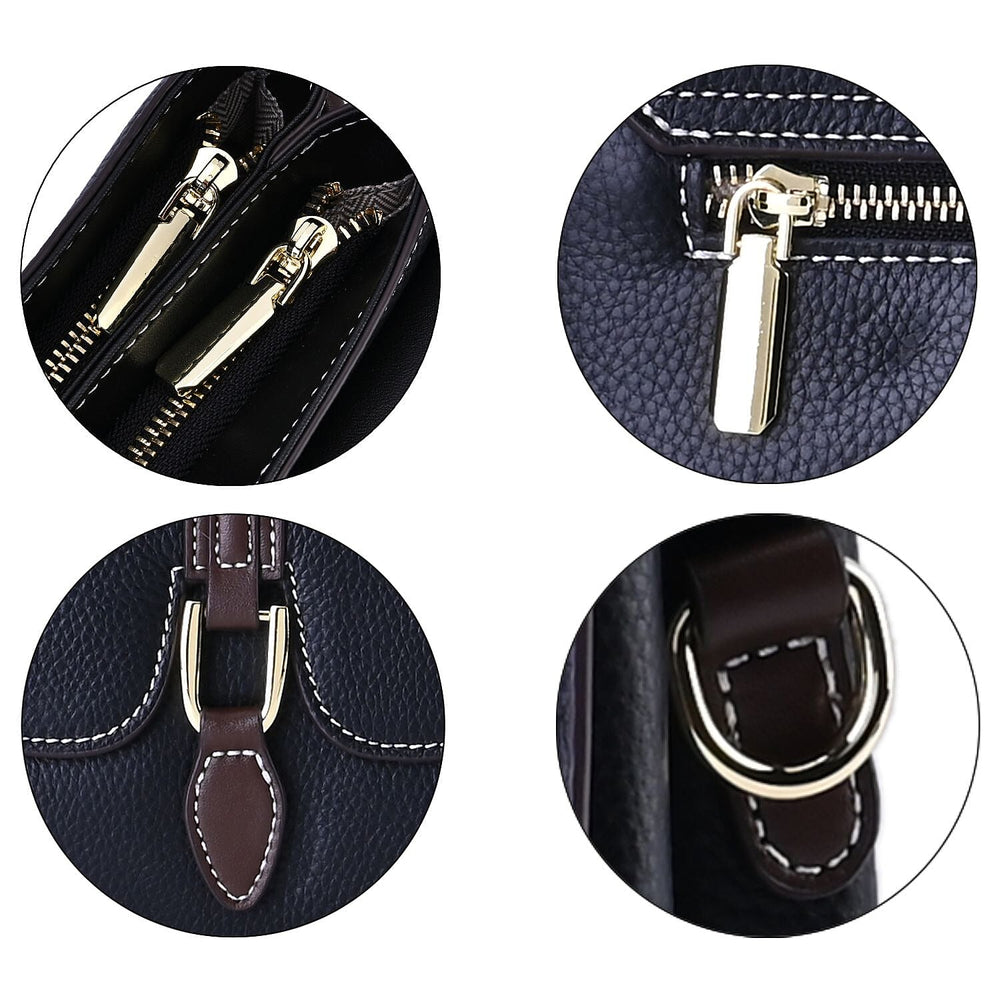 New Fall Collection- Genuine Leather Crossbody Bag with Shoulder Strap - Black