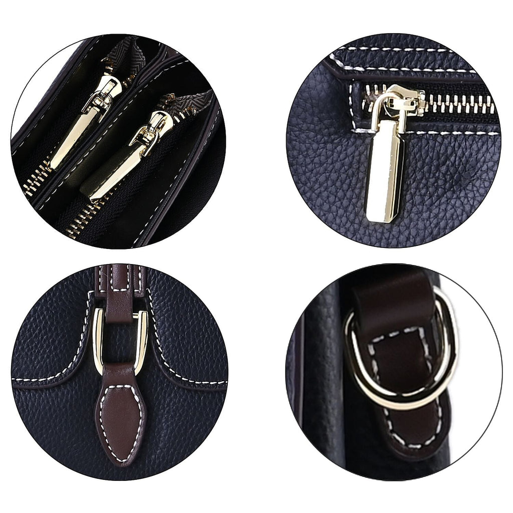 New Fall Collection- Genuine Leather Crossbody Bag with Shoulder Strap - Black