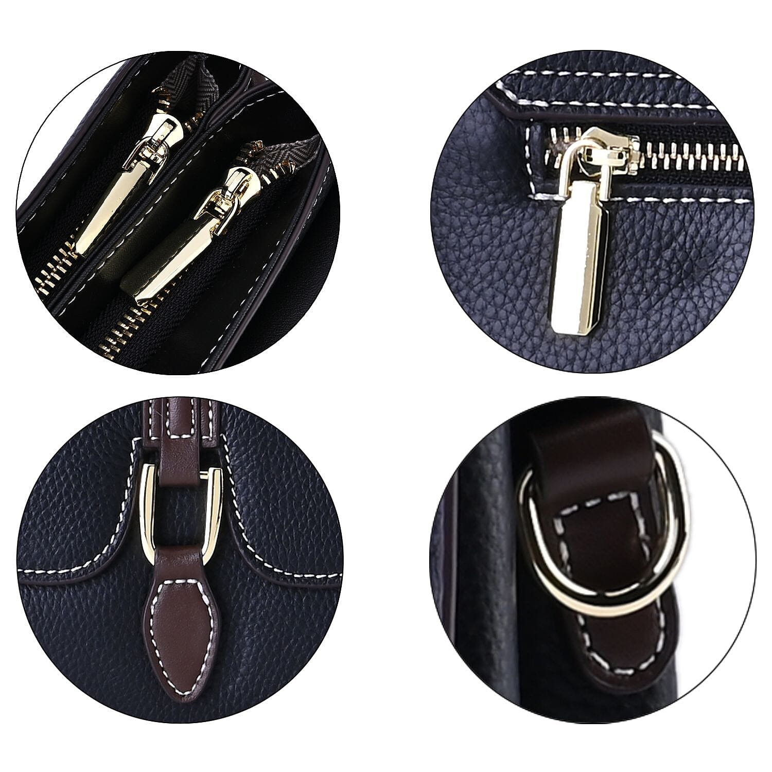 New Fall Collection- Genuine Leather Crossbody Bag with Shoulder Strap - Black
