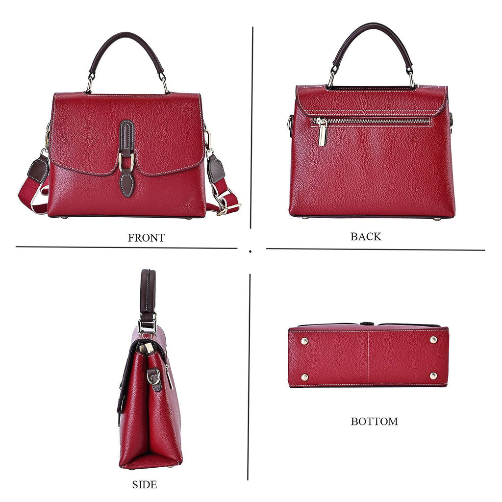 New Fall Collection-  Genuine Leather Crossbody Bag with Shoulder Strap -  Red