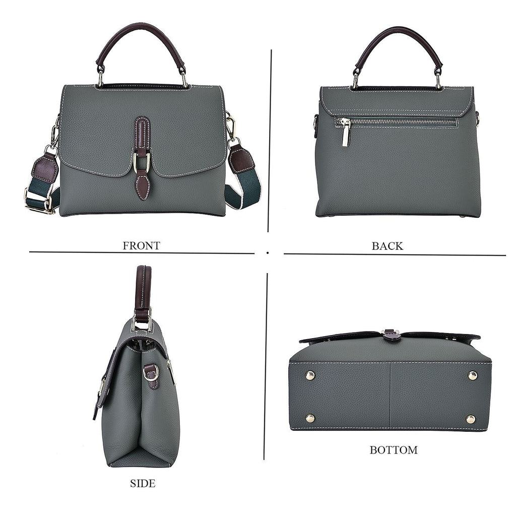 New Fall Collection- Genuine Leather Crossbody Bag with Shoulder Strap -  Olive