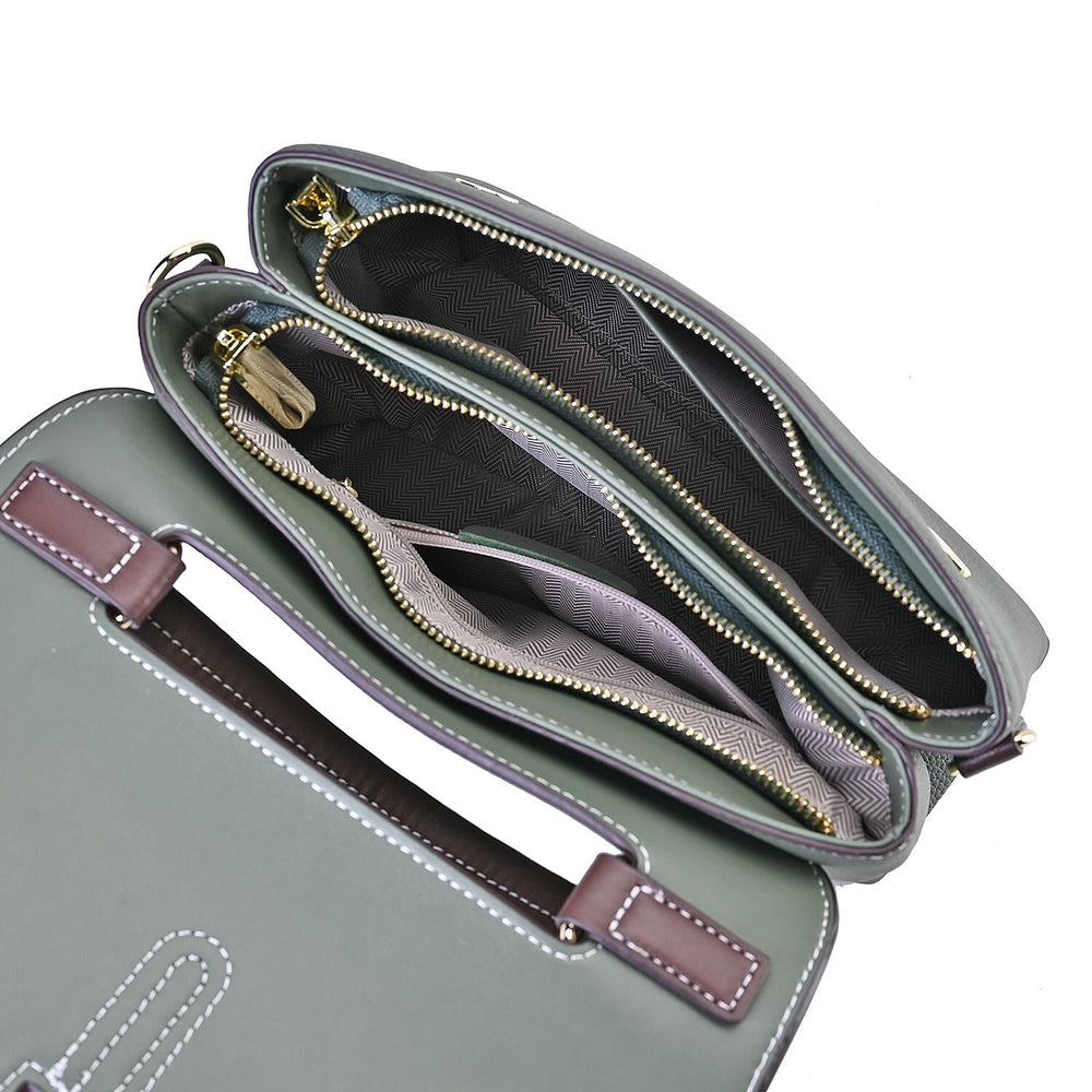 New Fall Collection- Genuine Leather Crossbody Bag with Shoulder Strap -  Olive