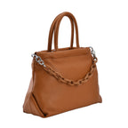Genuine Leather Crossbody Bag with Chain - Apricot