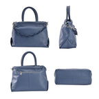 Genuine Leather Crossbody Bag with Chain - Blue
