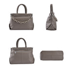 Genuine Leather Crossbody Bag with Chain - Grey
