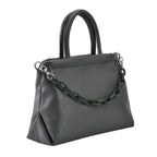 Genuine Leather Crossbody Bag with Chain - Olive