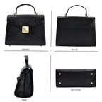 Designer Inspired - Genuine Leather Stud Handbag with Detachable Shoulder Strap - Black