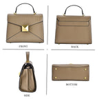 Designer Inspired - Genuine Leather Stud Handbag with Detachable Shoulder Strap - Beige