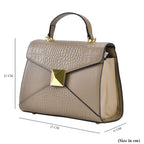 Designer Inspired - Genuine Leather Stud Handbag with Detachable Shoulder Strap - Beige