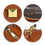 Designer Inspired - Genuine Leather Stud Handbag with Detachable Shoulder Strap - Tan