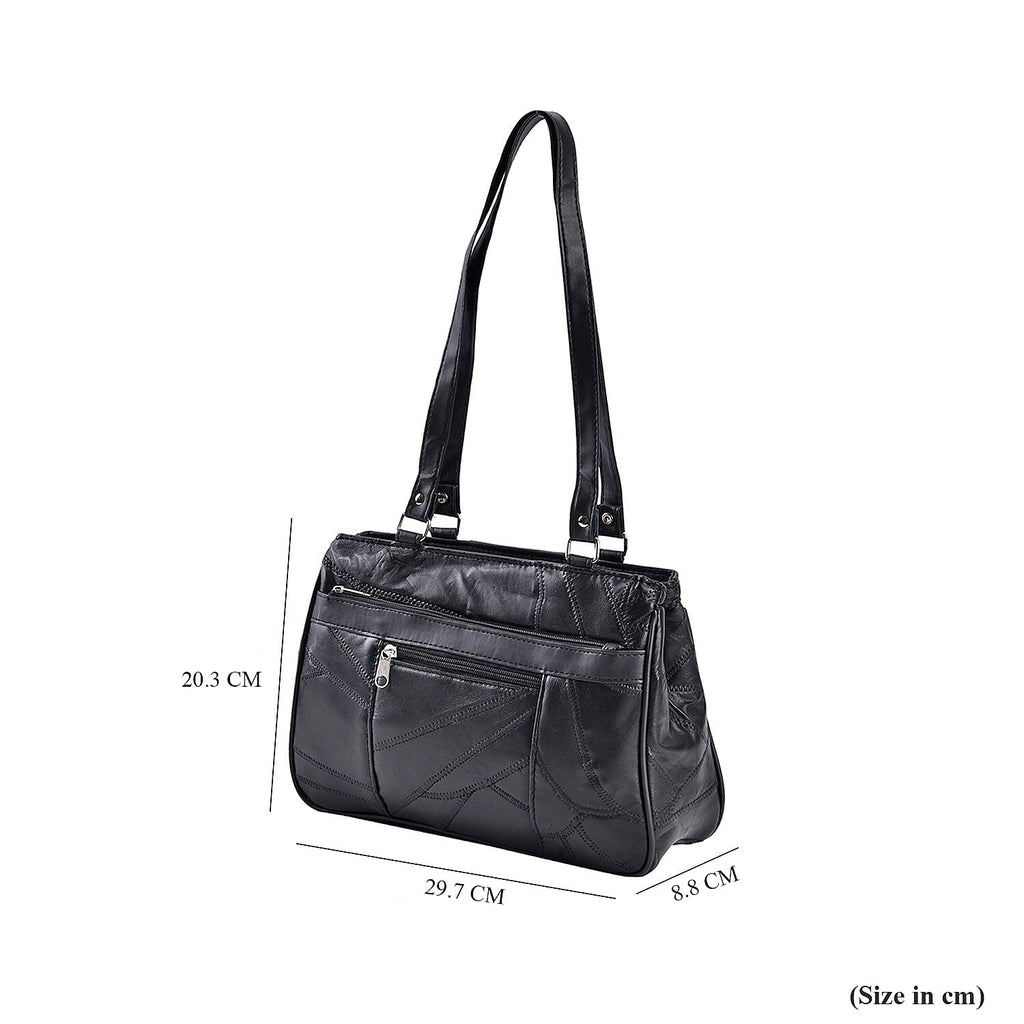 Genuine Leather Over the Shoulder Bag - Black