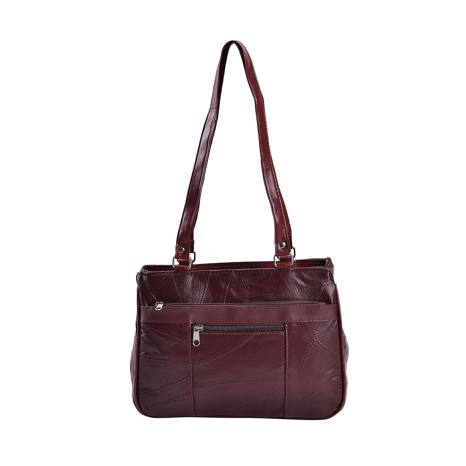 One Time Closeout Deal - Genuine Leather Crossbody Bag - Burgundy