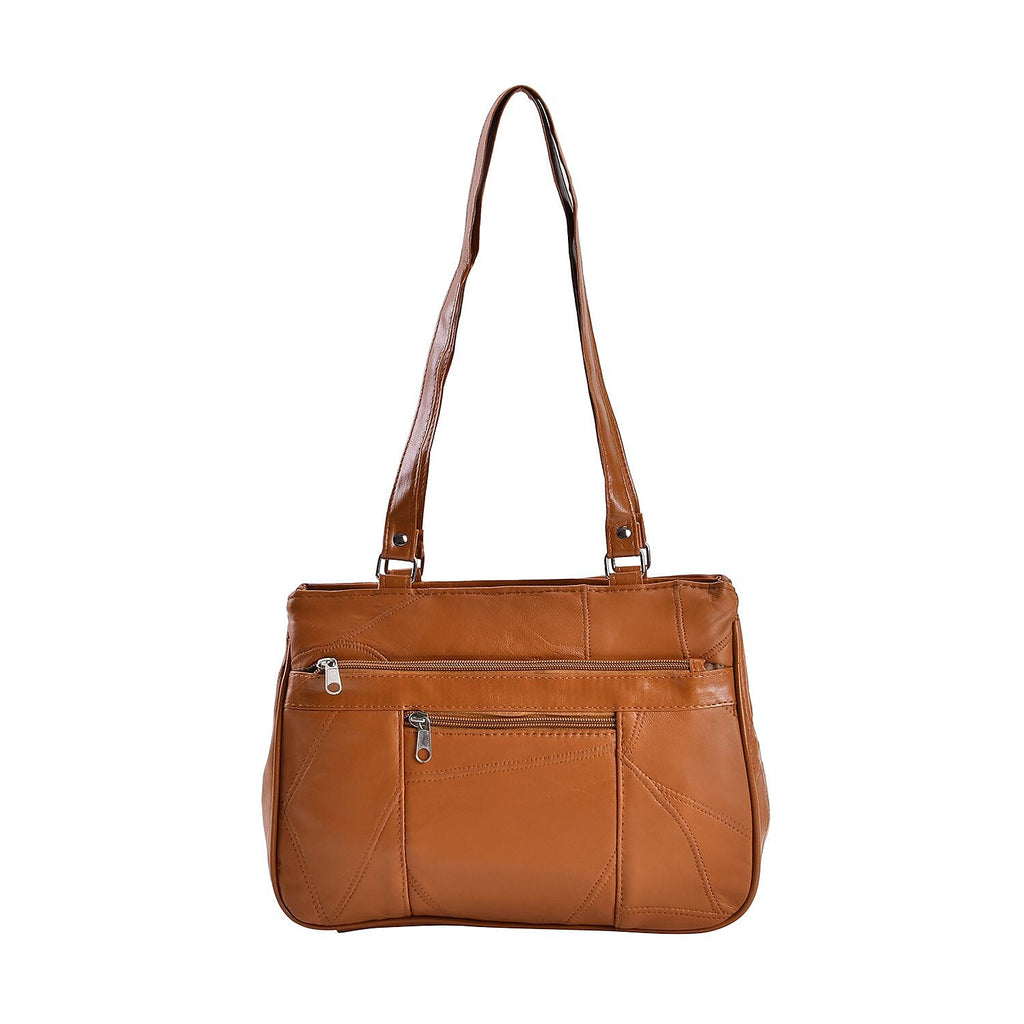 One Time Closeout Deal - Genuine Leather Crossbody Bag  - Tan