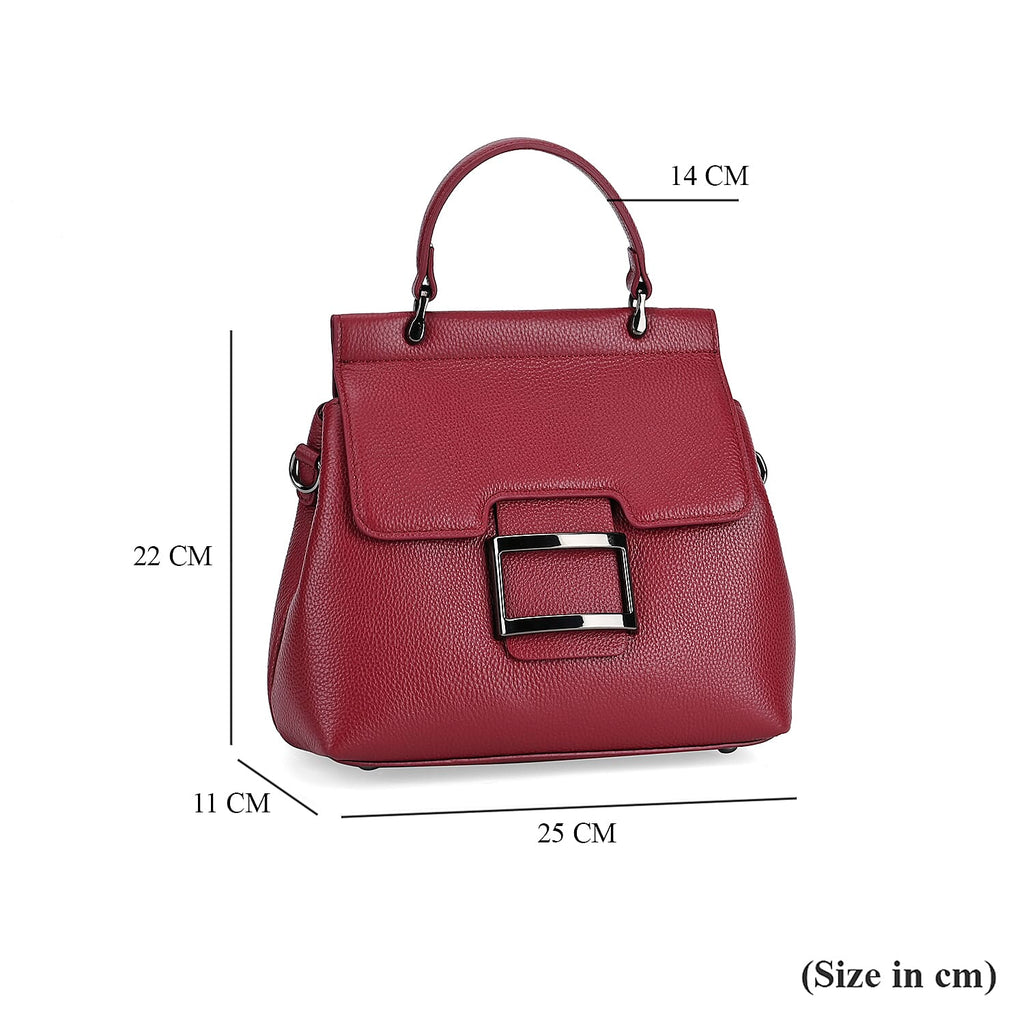 Genuine Leather Crossbody Bag (Size 25x11x22 cm) - Burgundy