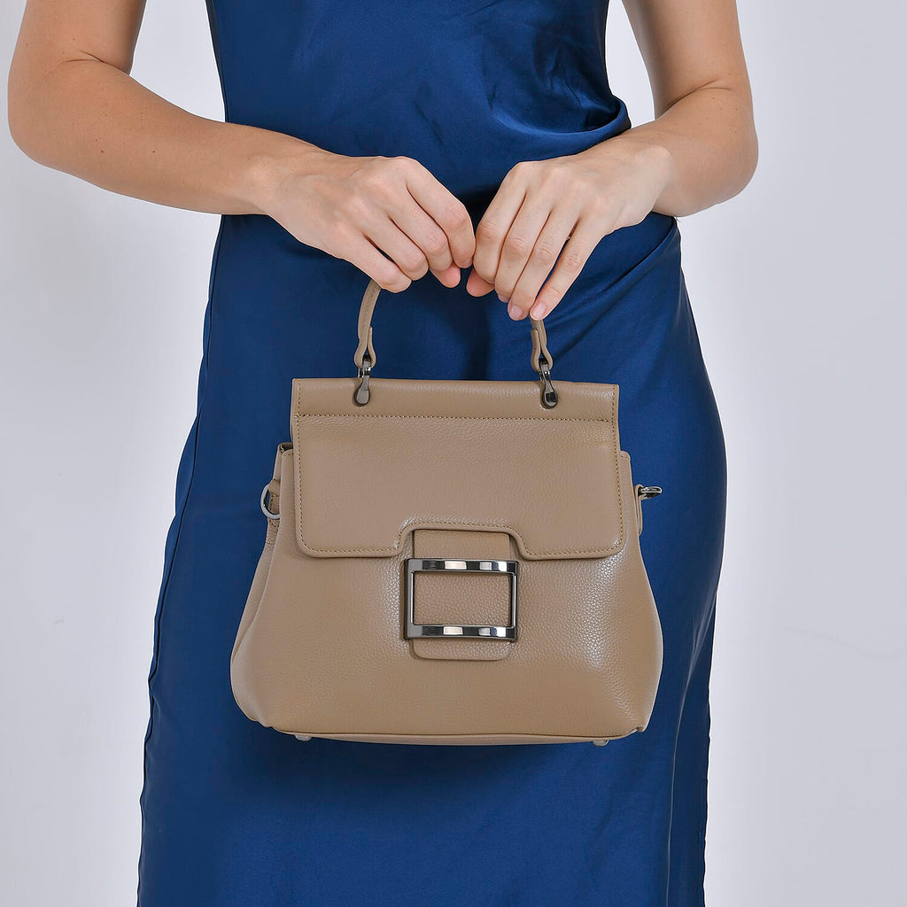 Genuine Leather Crossbody Bag (Size 25x11x22 cm) - Beige