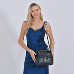 Genuine Leather Crossbody Bag  (Size 25x11x22 cm) - Black