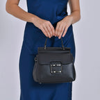 Genuine Leather Crossbody Bag  (Size 25x11x22 cm) - Black
