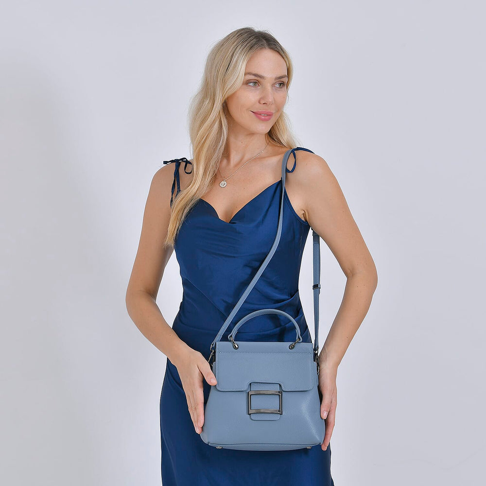 Genuine Leather Crossbody Bag (Size 25x11x22 cm) - Blue