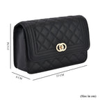 Genuine Leather Couture Quilted Diamond Pattern Shoulder Bag with Panther Link Strap - Black