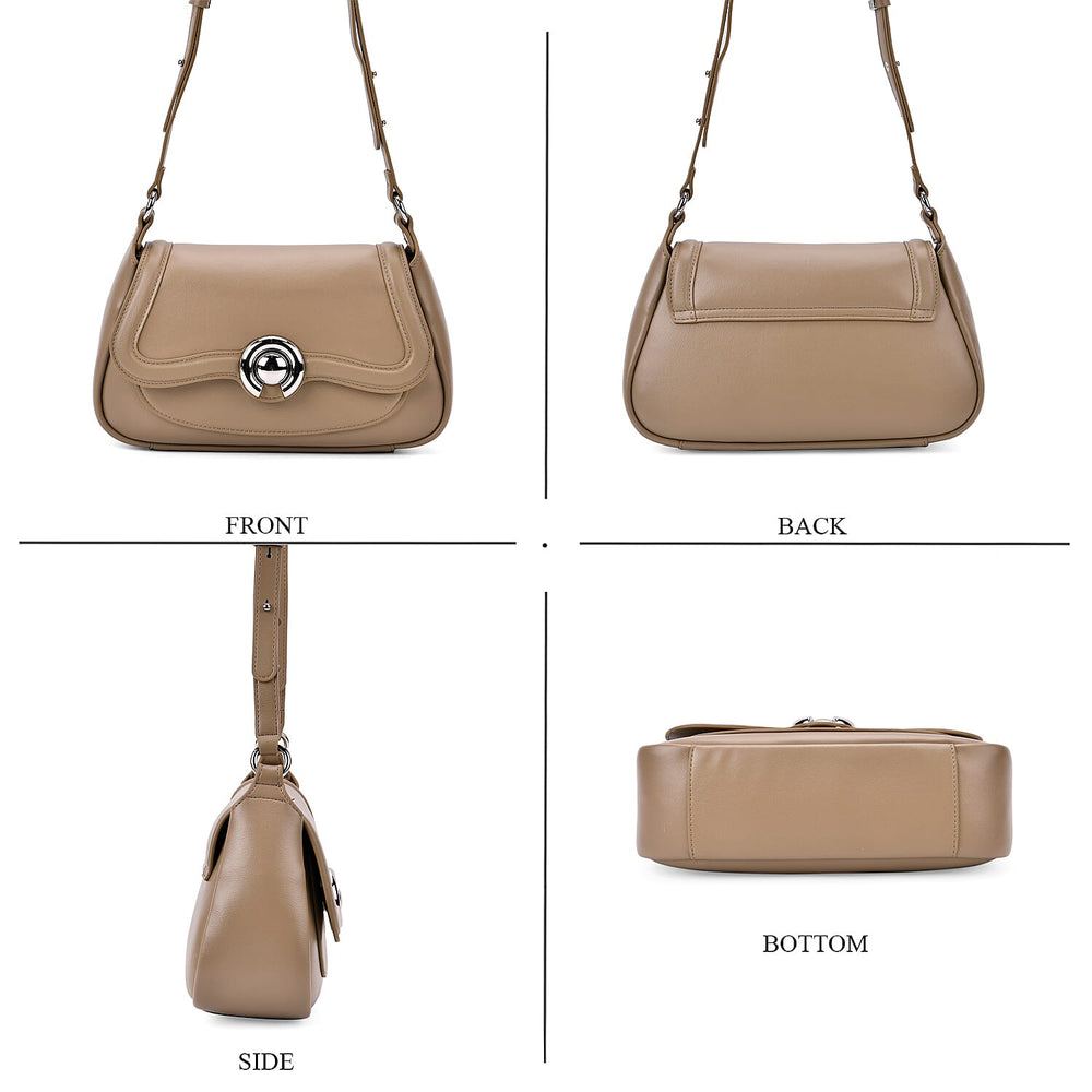 Genuine Leather Elegant Crossbody Bag - Khaki
