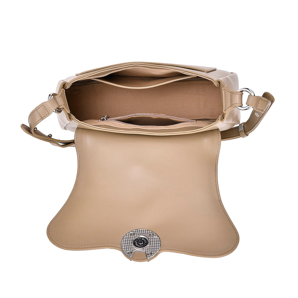 Genuine Leather Elegant Crossbody Bag - Khaki