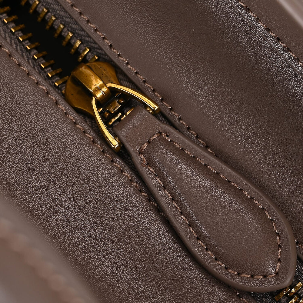 CLOSEOUT OFFER - DESIGNER INSPIRED - 100% Genuine Leather Crossbody Bag with Handle Drop - Beige - White