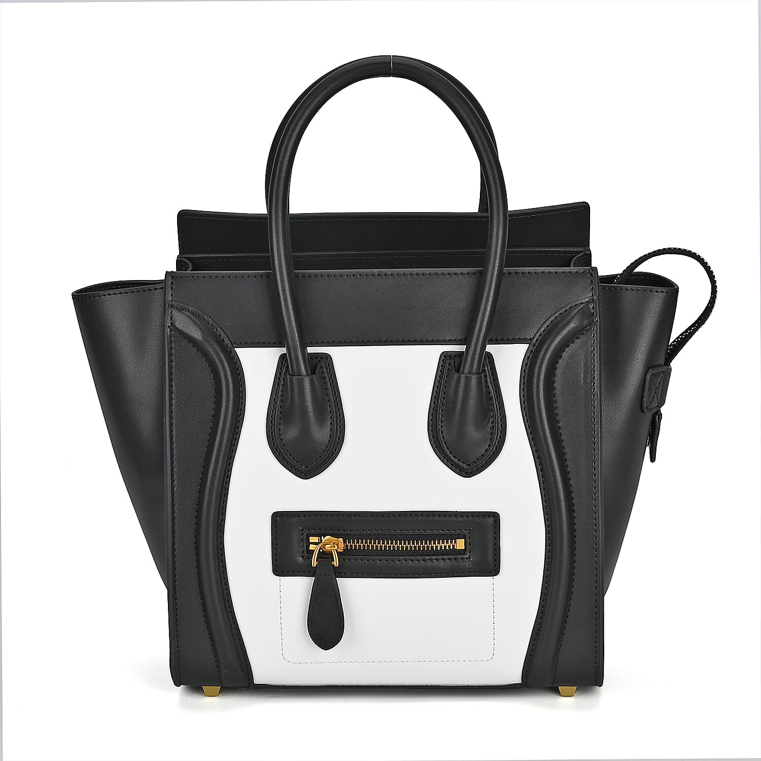 CLOSEOUT OFFER - DESIGNER INSPIRED 100% Genuine Leather Crossbody Bag with Handle Drop - Black - White
