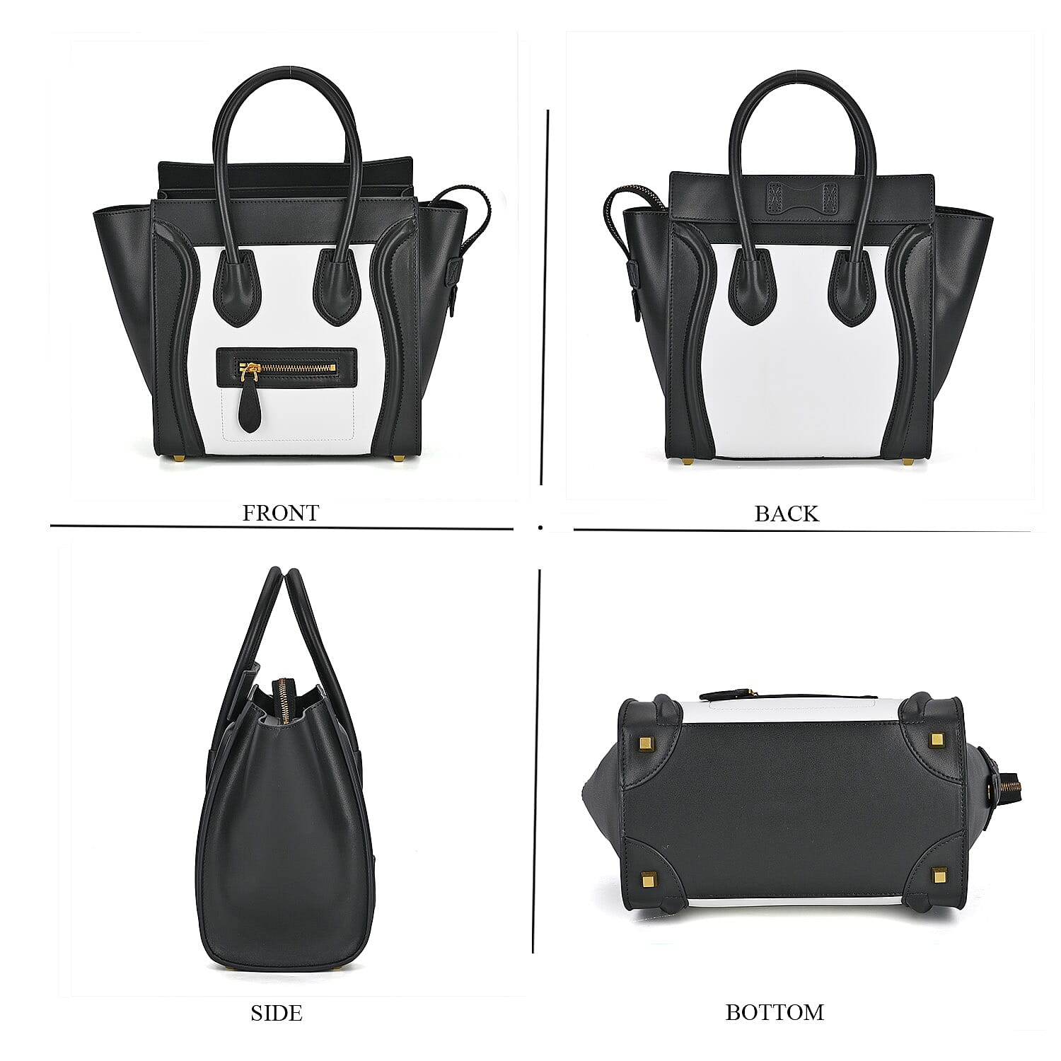 CLOSEOUT OFFER - DESIGNER INSPIRED 100% Genuine Leather Crossbody Bag with Handle Drop - Black - White