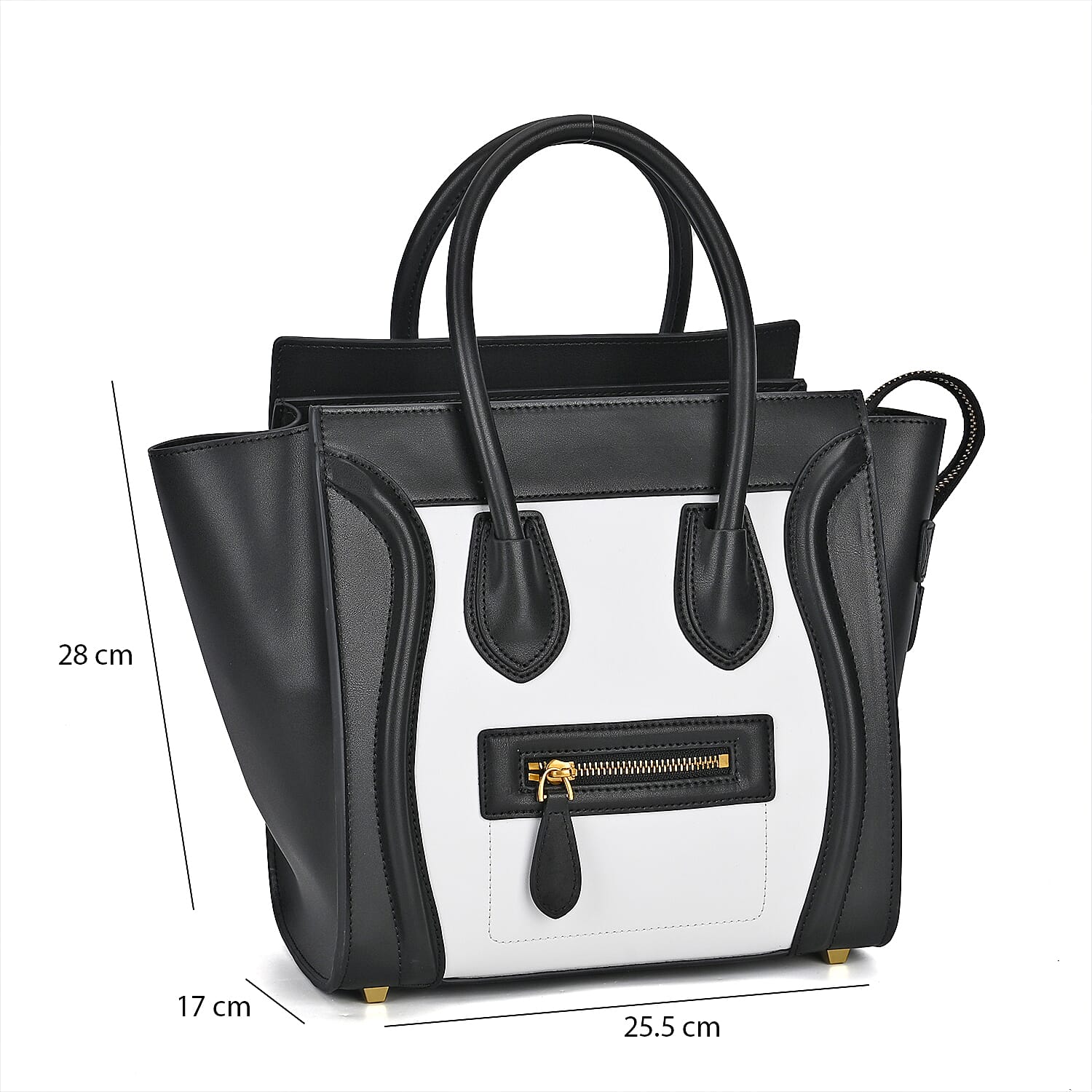 CLOSEOUT OFFER - DESIGNER INSPIRED 100% Genuine Leather Crossbody Bag with Handle Drop - Black - White