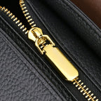 Genuine Leather Elegant Two-Tone Satchel Handbag With 2 Long Shoulder Strap - Black With Brown