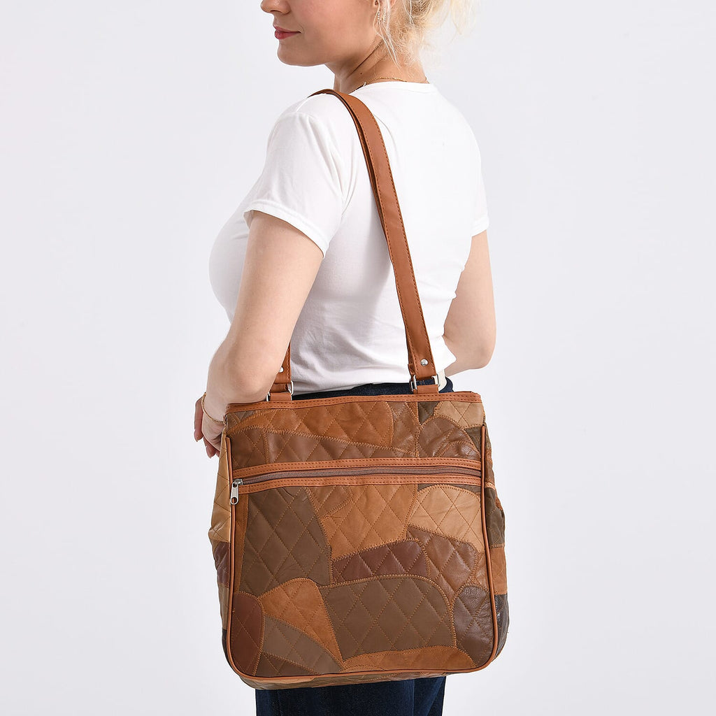Genuine Leather Tote Bag (Size 30x10x33 cm) - Camel