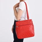 Genuine Leather Patchwork Tote Bag (Size 30x10x33 cm) - Red