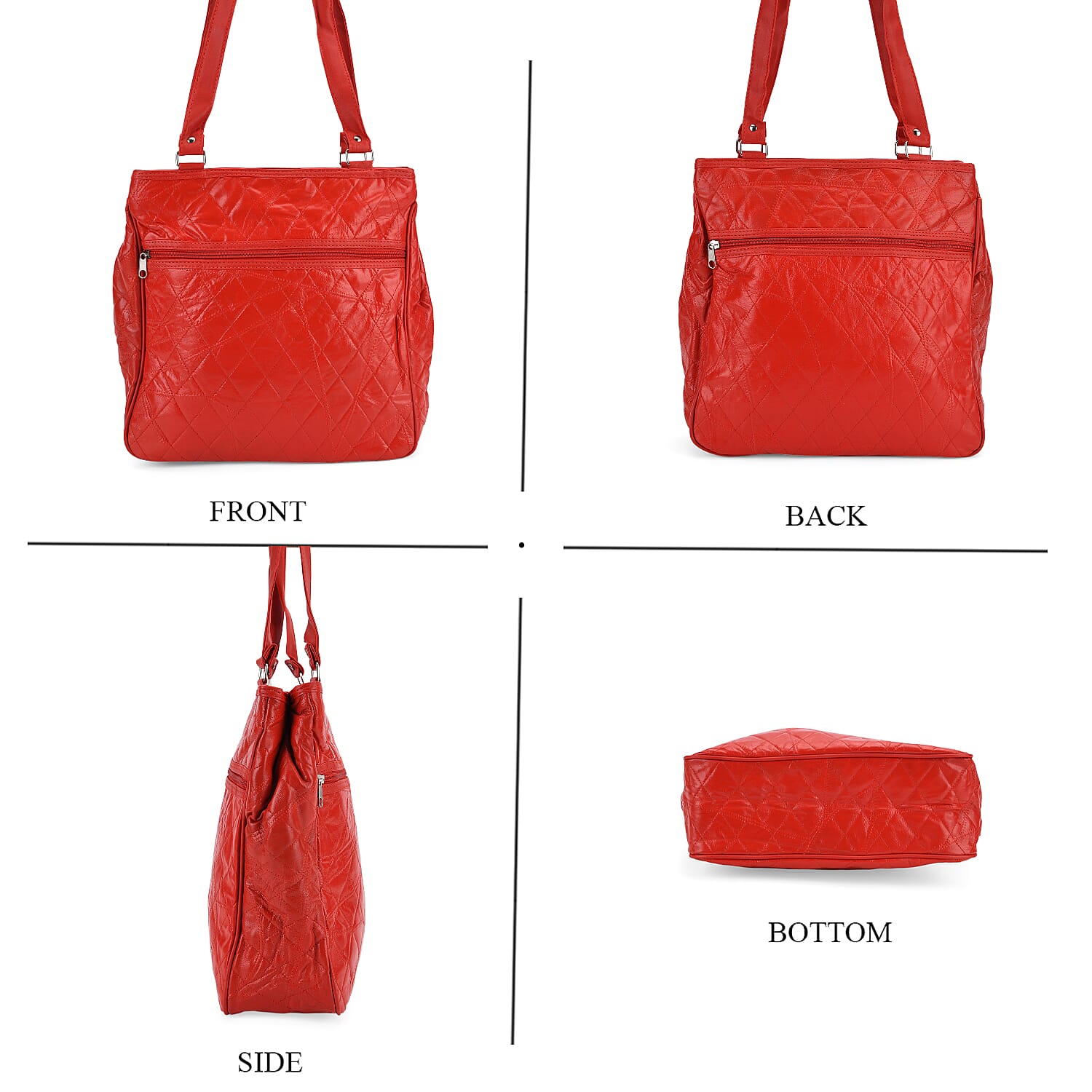 Genuine Leather Patchwork Tote Bag (Size 30x10x33 cm) - Red