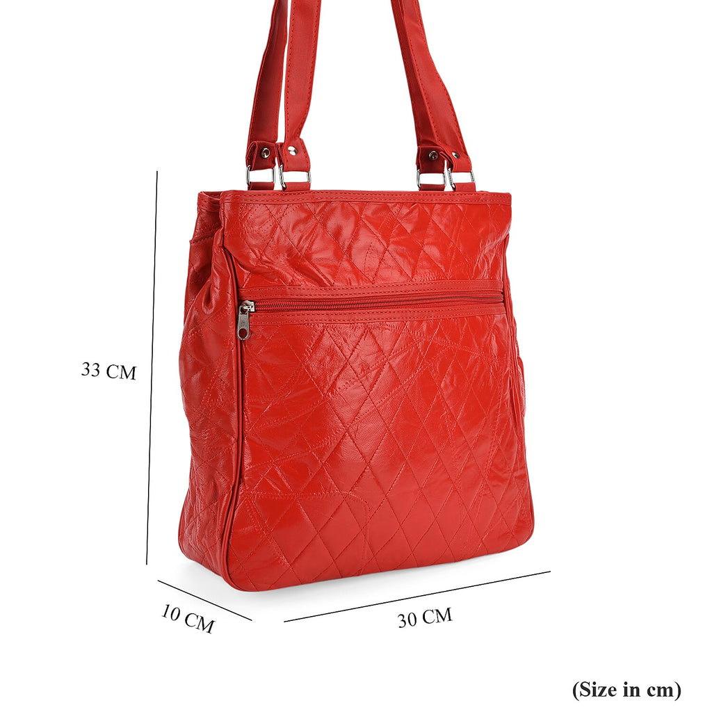 Genuine Leather Patchwork Tote Bag (Size 30x10x33 cm) - Red