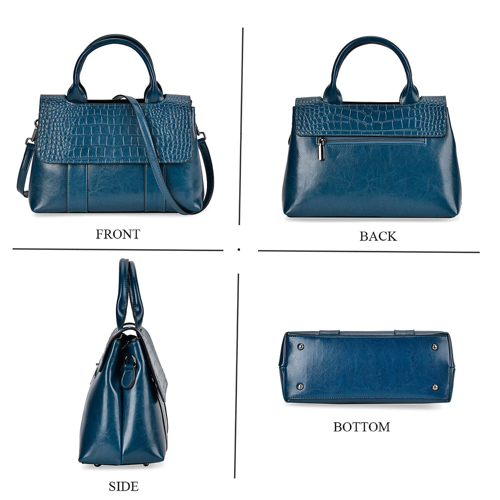 Designer Inspired - 100% Genuine Leather Crossbody Bag with 2 Long Shoulder Strap - Navy