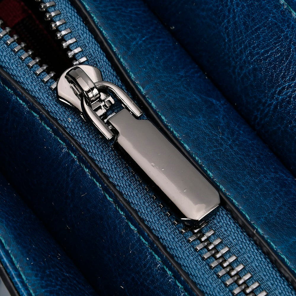 Designer Inspired - 100% Genuine Leather Crossbody Bag with 2 Long Shoulder Strap - Navy