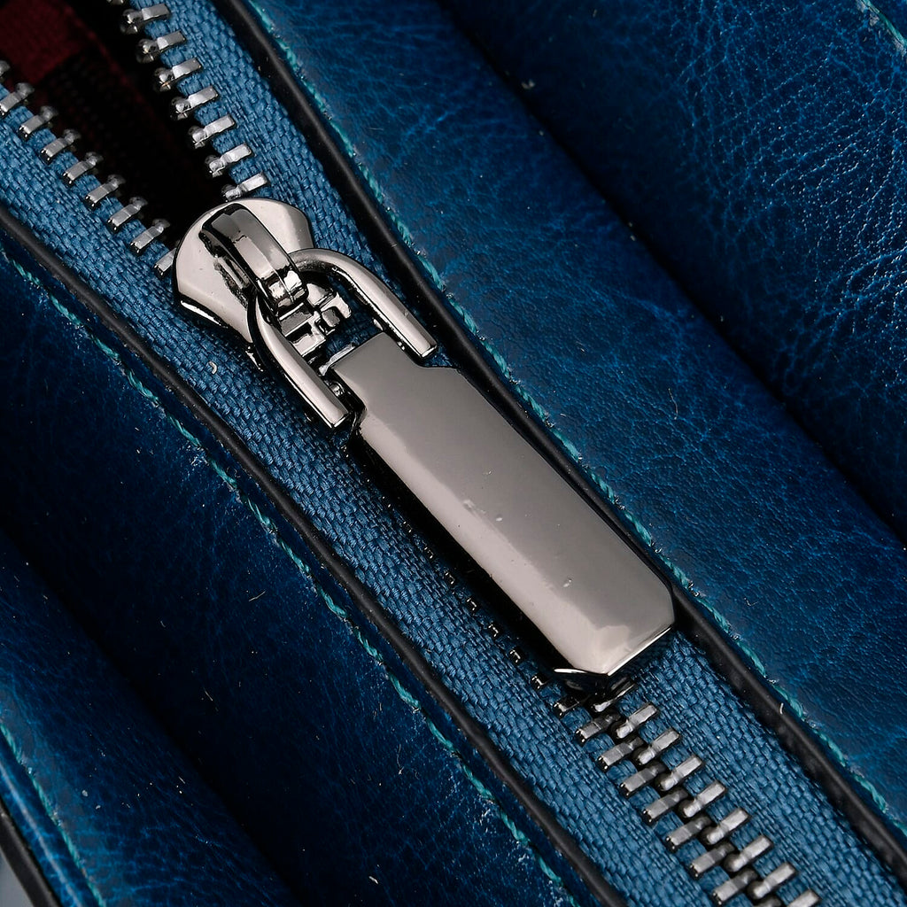 Designer Inspired - 100% Genuine Leather Crossbody Bag with 2 Long Shoulder Strap - Navy