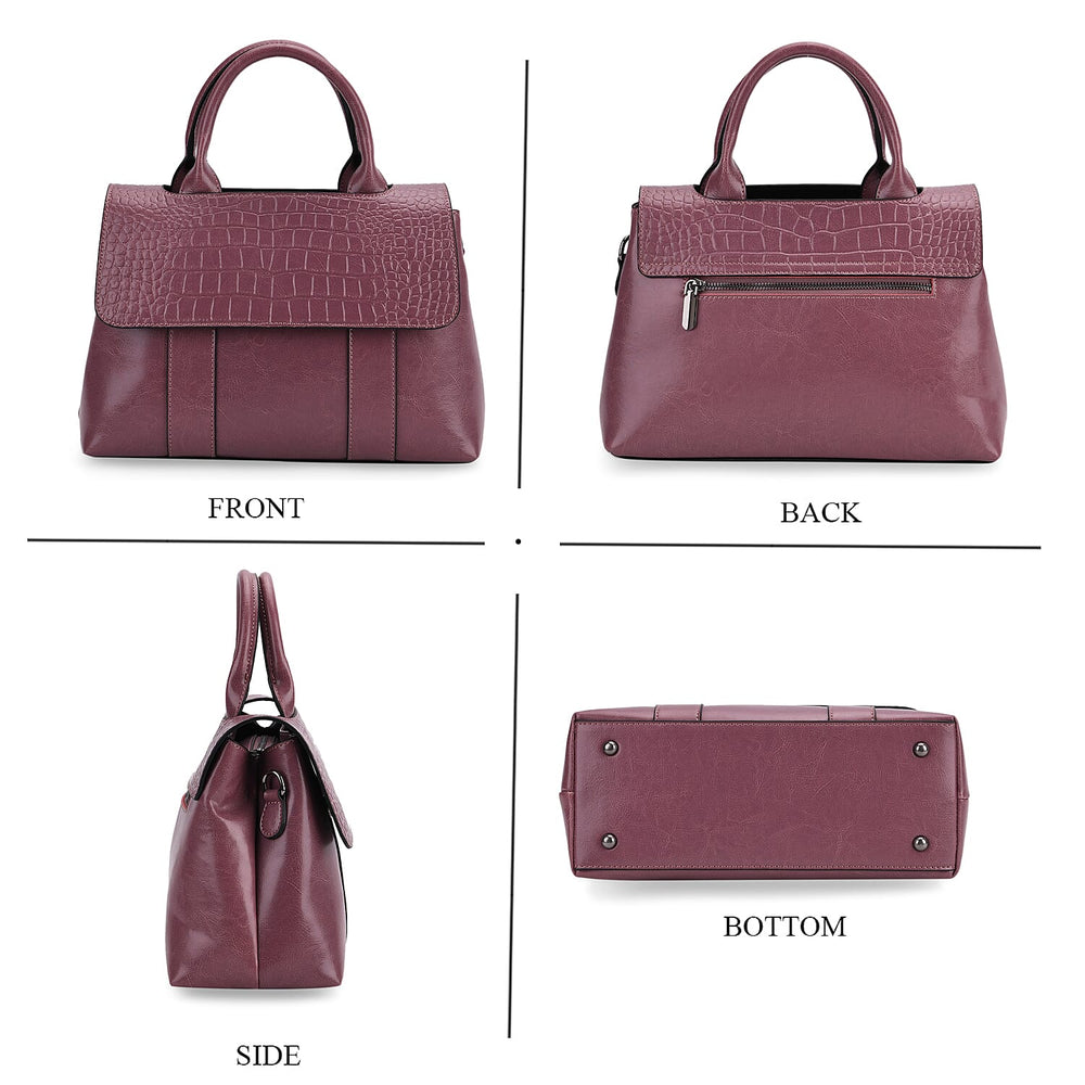 Sumptuous Quality 100% Genuine Exquisite Leather Croc Embossed Crossbody Bag with 2 Long Shoulder Strap - Purple