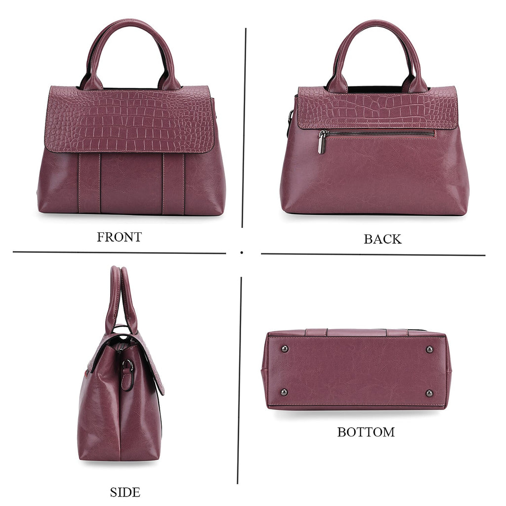 Sumptuous Quality 100% Genuine Exquisite Leather Croc Embossed Crossbody Bag with 2 Long Shoulder Strap - Purple