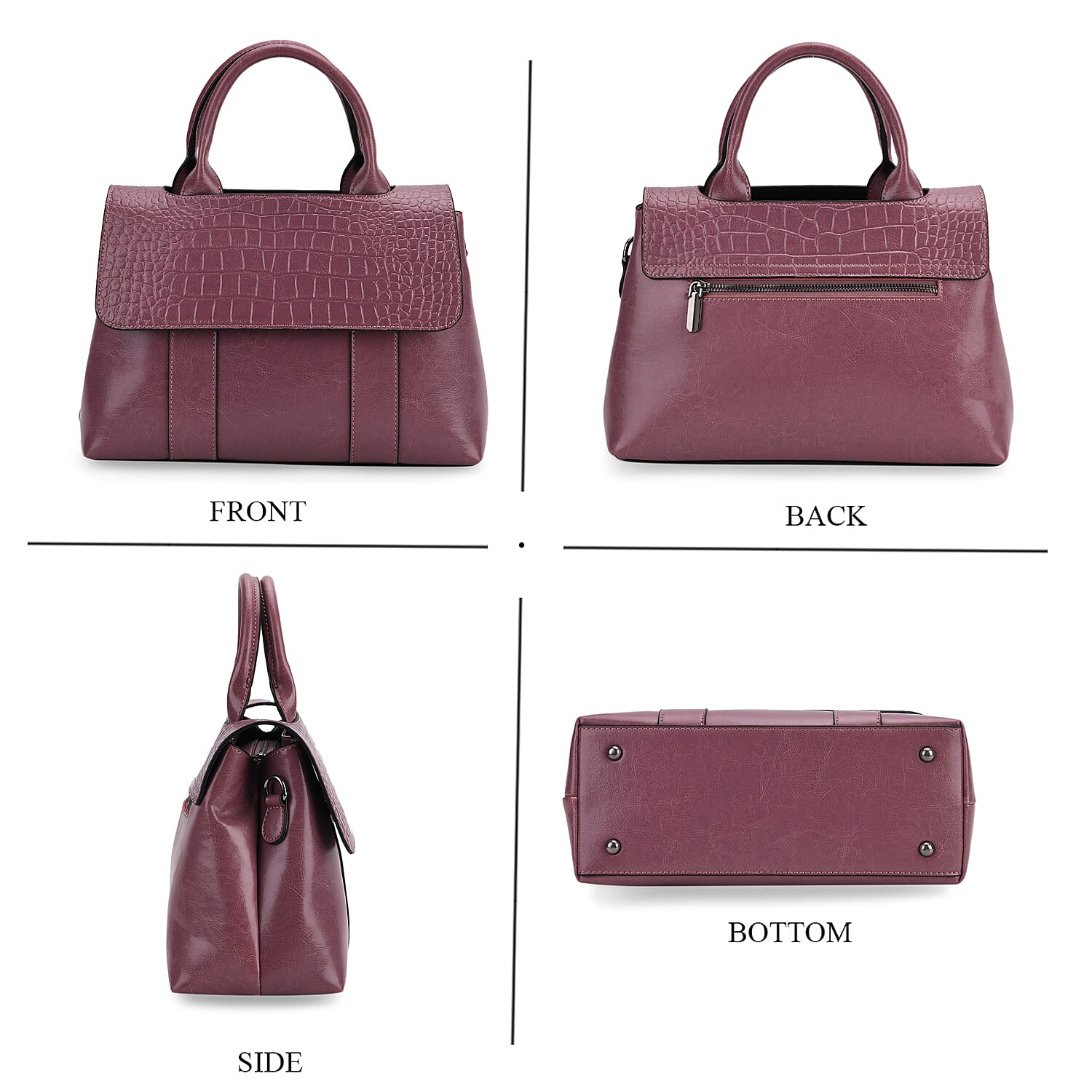 Sumptuous Quality 100% Genuine Exquisite Leather Croc Embossed Crossbody Bag with 2 Long Shoulder Strap - Purple
