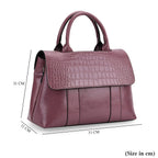 Sumptuous Quality 100% Genuine Exquisite Leather Croc Embossed Crossbody Bag with 2 Long Shoulder Strap - Purple