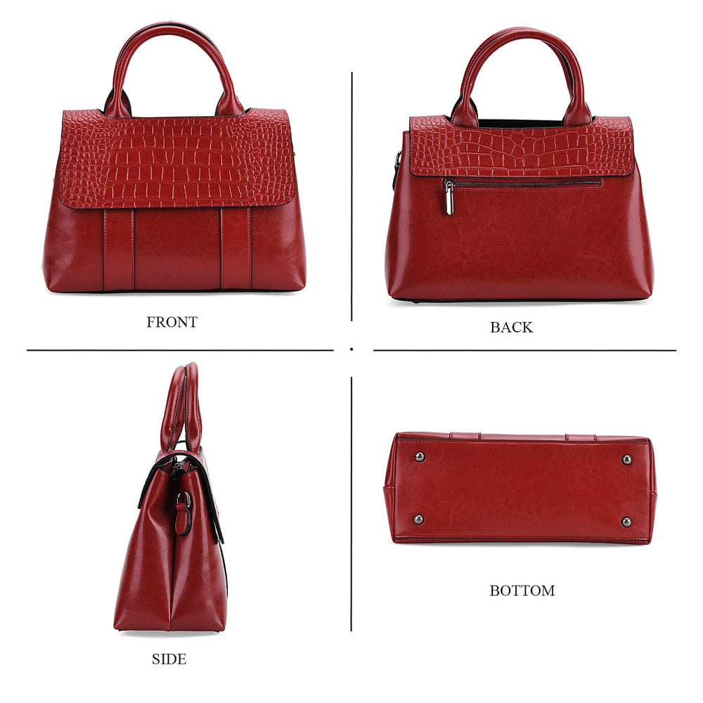 Sumptuous Quality 100% Genuine Exquisite Leather Croc Embossed Crossbody Bag with 2 Long Shoulder Strap - Red