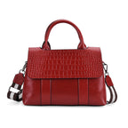 Sumptuous Quality 100% Genuine Exquisite Leather Croc Embossed Crossbody Bag with 2 Long Shoulder Strap - Red