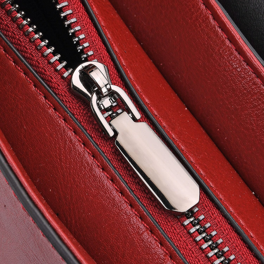 Sumptuous Quality 100% Genuine Exquisite Leather Croc Embossed Crossbody Bag with 2 Long Shoulder Strap - Red