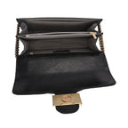 Boutique CloseOut- 100% Genuine Leather Crossbody Bag with Chain Strap - Black