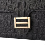 Boutique CloseOut- 100% Genuine Leather Crossbody Bag with Chain Strap - Black