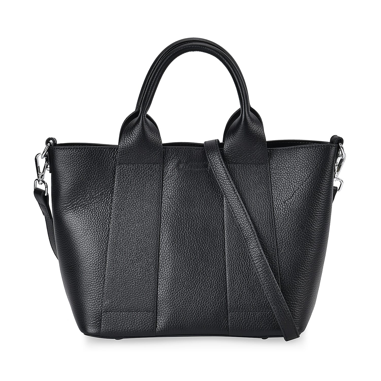 Genuine Leather Patterned Crossbody Bag with Top Handle - Black
